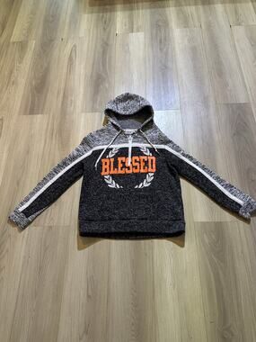 Love New York Blessed Hoodie Sweatshirt 1X Plus Size Gray Space Dye 1/4 Zip